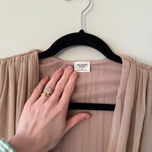 Abercrombie Mesh Net Draped Top (Bodysuit) in Shimmery Pale Tan, Size M - Picture 3 of 6